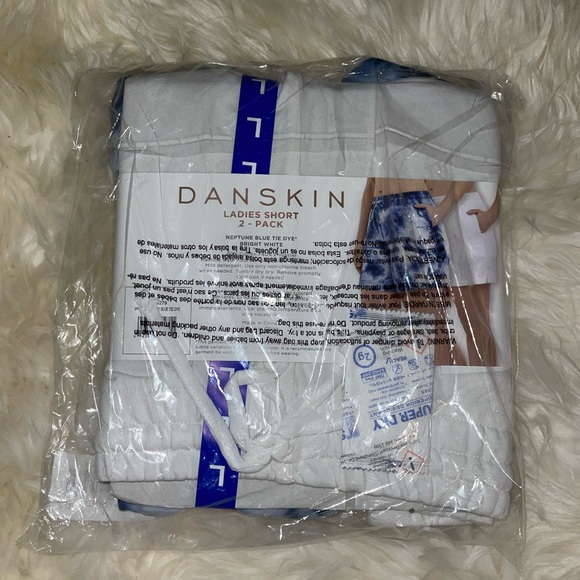 Danskin 2 Pack Soft Active Shorts Blue Tie Dye and White - Picture 11 of 11